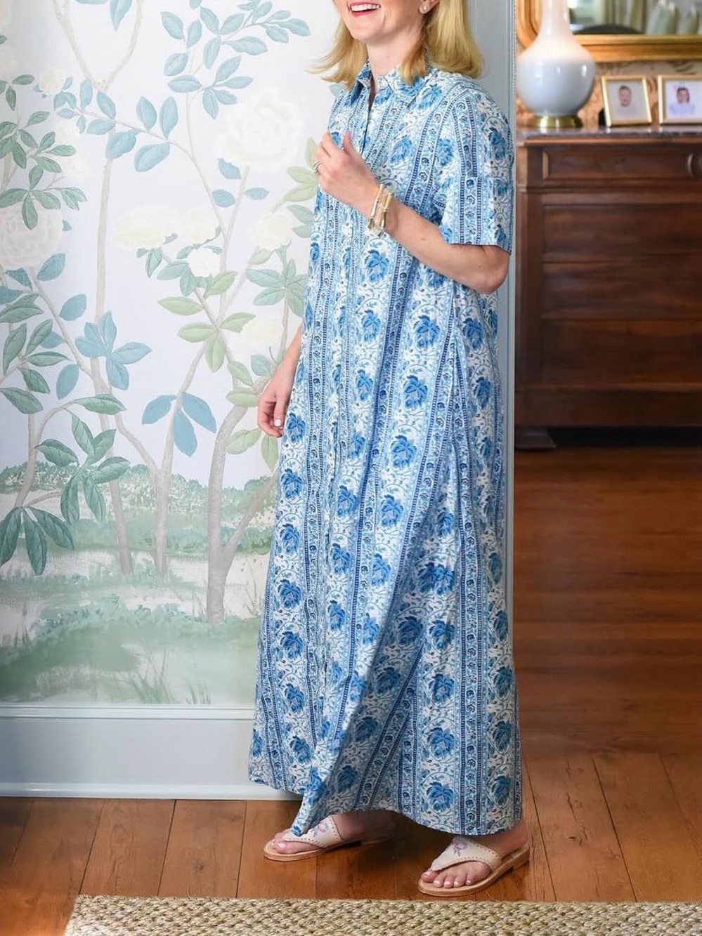 Long-Sleeve Blue Floral Maxi Dress - Picture 4 of 4